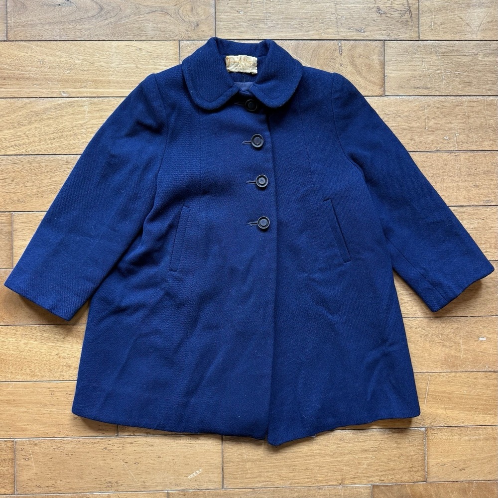 VTG‎ 60s Hudson's Navy Lined Wool Peacoat Long Sz 3 Toddler Coat USA Union Tag